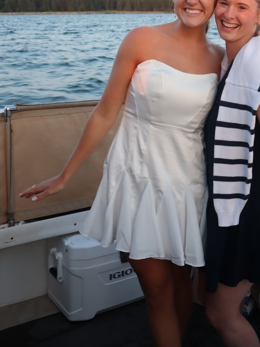 NET BHLDN Strapless Pleated White Fit-and-Flare Mini Dress